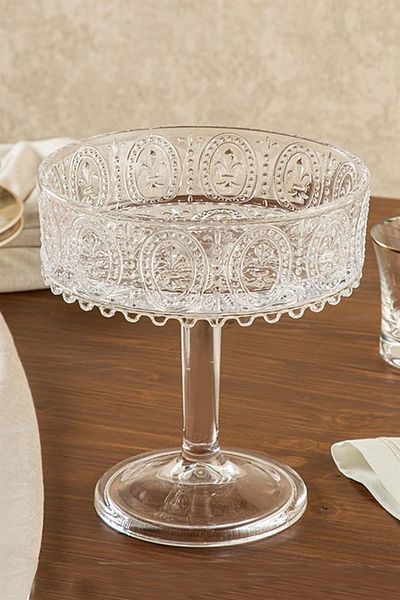 Jenisa Handmade Transparent Glass Round Standing Presentation Bowl Presentation Bowl 19x25 Cm