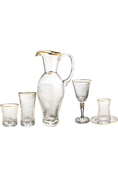 KCD Seremoni Gold 31 Piece Glass Tableware Presentation Dowry Set Water Cup Set Cutting Hand Decor