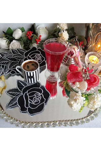Lady Rio Șervețel cafea lateral, șervețel de prezentare, șervețel de cocktail de Anul Nou, 6 bucăți, (model trandafir)