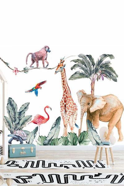 Piksel Grafik Αυτοκόλλητο τοίχου παιδικού δωματίου White Colored Amazon Animals