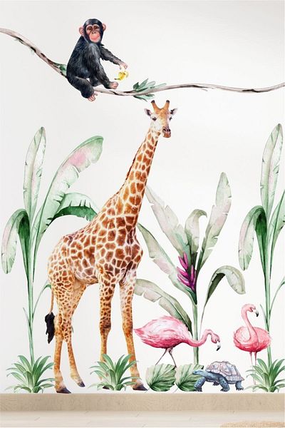 Piksel Grafik Autocolant de perete pentru camera copiilor cu animale tropicale
