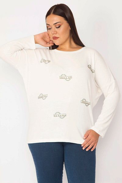 Şans Women's Large Size Bone Stone and Print Detailed Tunic 65n35384