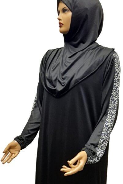 eflin Φόρεμα προσευχής με λουλουδάτη ρίγα μαύρο πρακτικό κασκόλ με επιλογές μεγάλου μεγέθους με χιτζάμπ