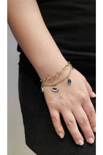 ESJ Stoned Evil Eye Patterned Stainless Women's Bracelet - T25