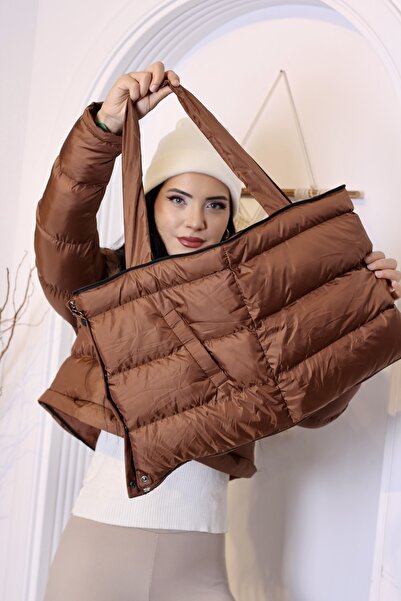 Space Fashion Жени с тен изрязване &Apos; S Puffer с чанта и трансформиращ се