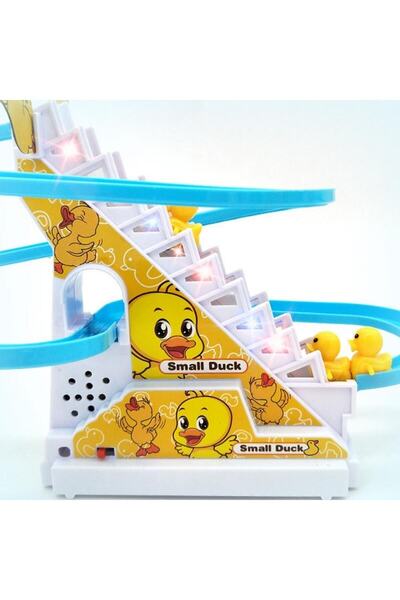 u-toys Small Duck 3 Ördekli Müzikli Işıklı Kaydıraklı Merdiven Çıkan Dön Dolaş Tırmanan Ördekler Oyuncak