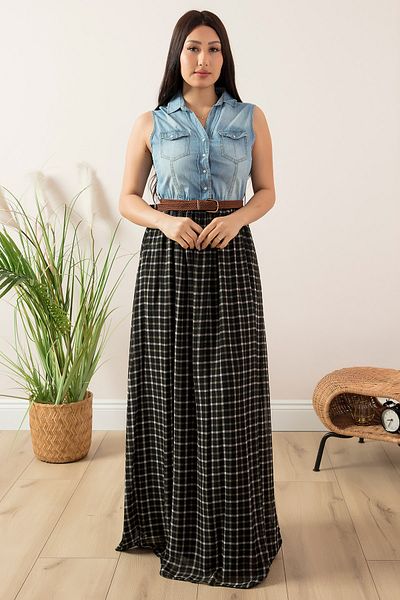 PULLIMM Olga 3993 Top Denim Bottom Tulle Long Dress
