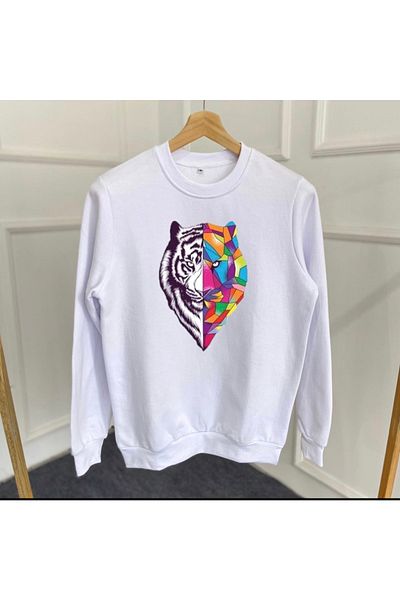 NewCabin New Season Slim Fit 2 Thread Raster Digital Wolf Printed Crew Neck Sweat