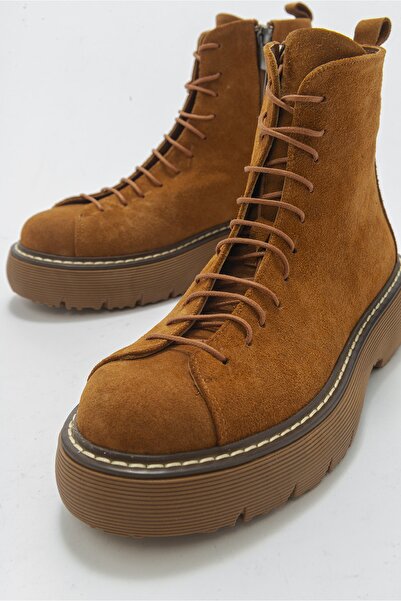 LuviShoes Joı Dark Tan Suede Γυναικείες Μπότες