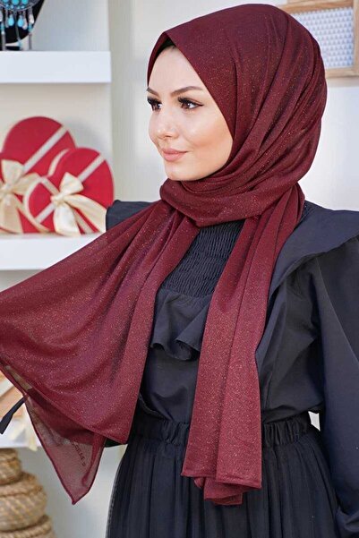 ALLURİNG Simli Bordo Abiye Şal