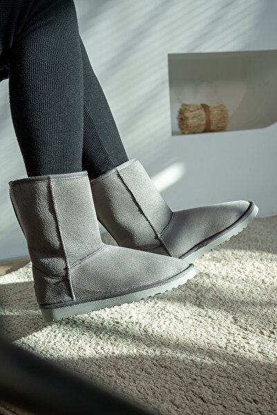 Shupe Жіночі сірі замшеві черевики середньої висоти з хутряною підкладкою