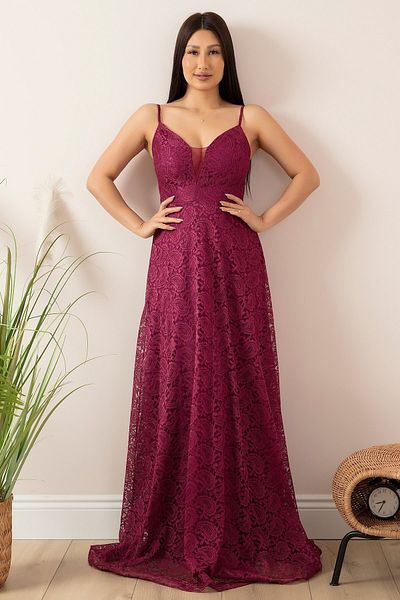 PULLIMM Lace Rope Strap Long Evening Dress 13337