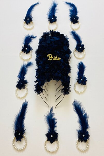 ZEYMERADE سوار وصيفة العروس باللون الأزرق الداكن 5 قطع، تاج وصيفة العروس (معد...