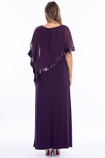 Şans Plus Size Evening Dress - Purple - Wrapover