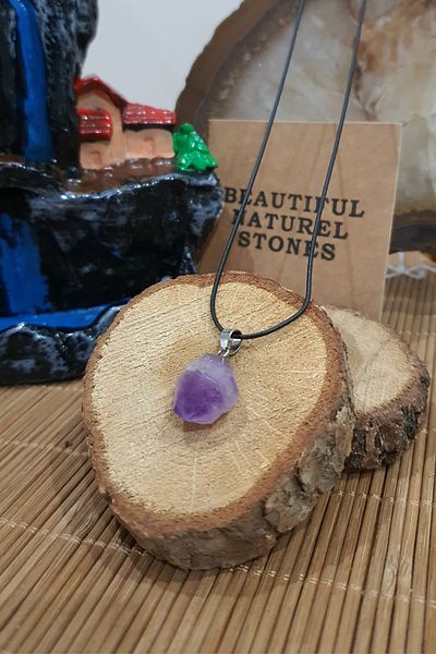 beautifulnaturelstones Amethyst Raw Natural Stone Necklace (Radiation Protective, Positive Energy)