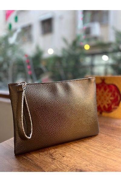 Simfa Women's Zippered Lined Leather Portfolio Clutch Hand / Makeup Bag Organizer