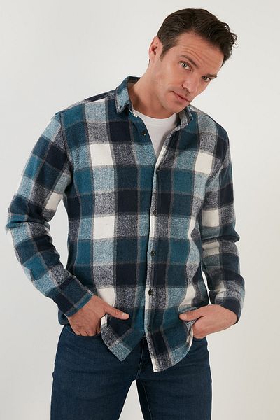 Buratti Καρό μακρυμάνικο Slim Fit Χειμερινό πουκάμισο Ανδρικό πουκάμισο Cf21w112844