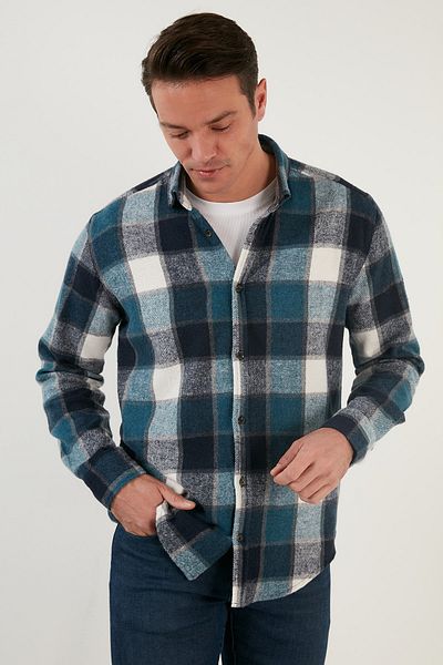 Buratti Καρό μακρυμάνικο Slim Fit Χειμερινό πουκάμισο Ανδρικό πουκάμισο Cf21w112844