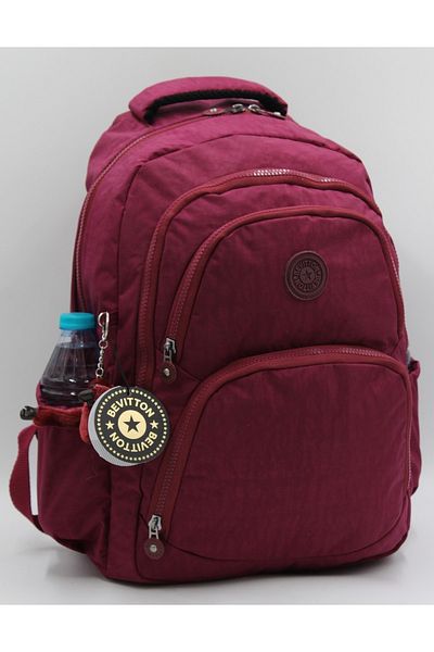 Bevitton Daily Crinkle Fabric Unisex School Backpack 2100 Claret Red