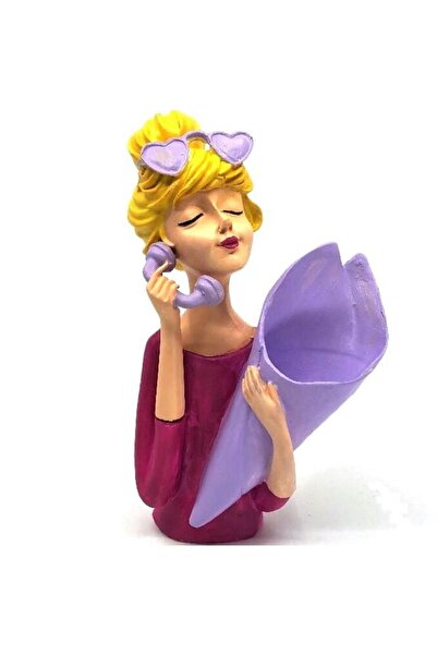 By Ari Ev Dekorasyon Telefonlu Buketli Kız - Bb322-1