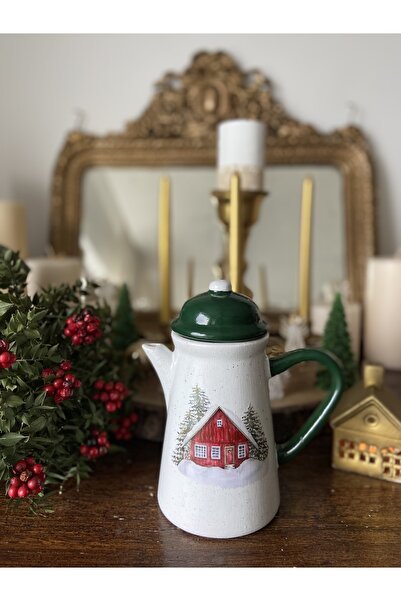 Handmadesign Kapaklı El Yapımı Seramik Sürahi - Yılbaşı Yeniyıl Temalı Kırmız...