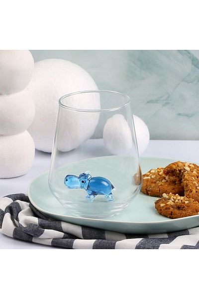 ADAMODART Single Water Glass with Blue Hippo Figure