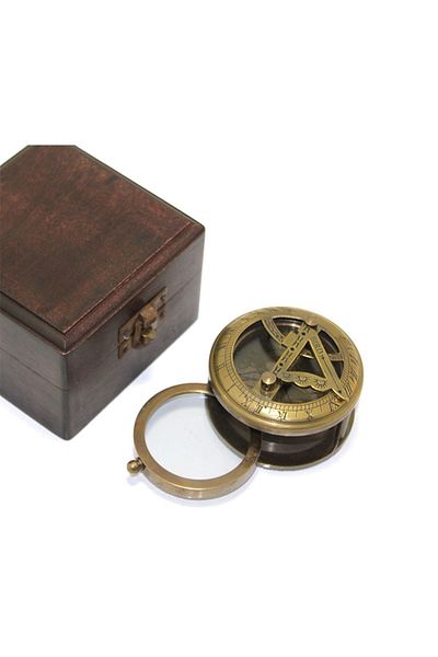keyfimshop Brass Sunglass Magnifying Compass Set with Wooden Box