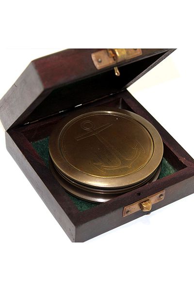 keyfimshop Antique Brass with Wooden Box Work Compass with Sailor Anchor