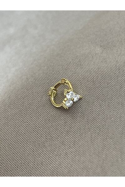 ds denizden silver Tekli Gümüş Üç Taşlı Halka Piercing - 1 Adet