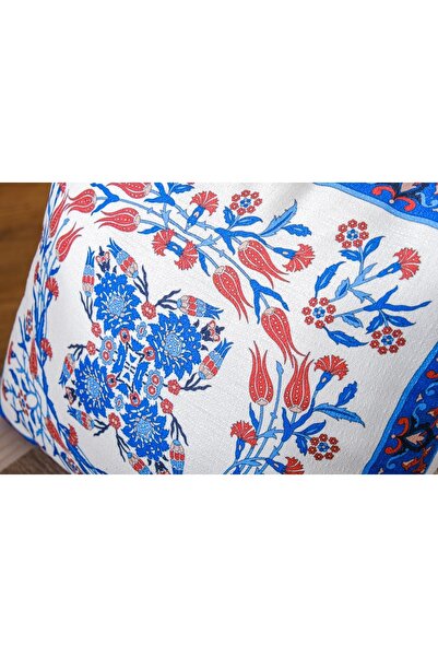 Finezza Set de perne și runner din bumbac Tile Cotton Duck cu imprimeu Crem/albastru 3 piese - 54