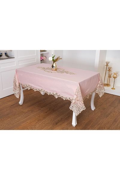 Finezza Henna Guipure Linen Powder Tableware Set for 8 Persons 160x230cm 17pcs. - 1149