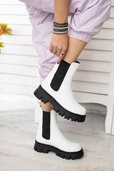 DİVOLYA Senni Beyaz Yandan Lastikli Kalın Taban Günlük Bot