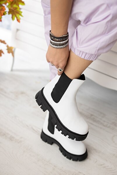 DİVOLYA Senni Beyaz Yandan Lastikli Kalın Taban Günlük Bot