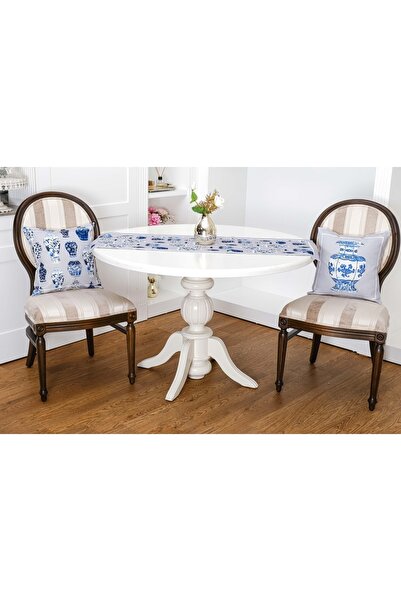 Finezza Vista Друкована тканина Крем Блакитний бігун Набір подушок 3 штуки - ...