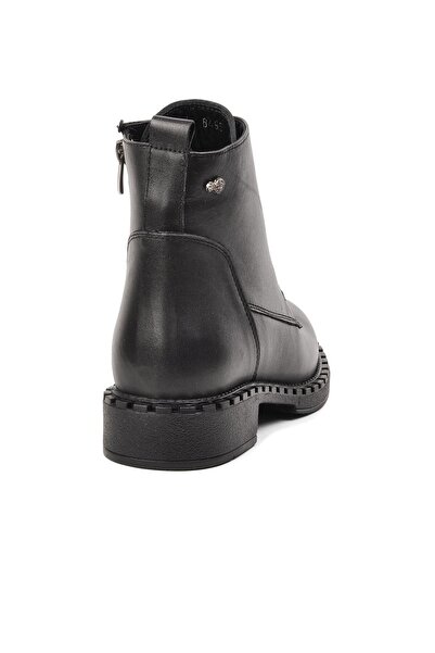 Voyager 8495 Μαύρες γυναικείες μπότες με κορδόνια από γνήσιο δέρμα