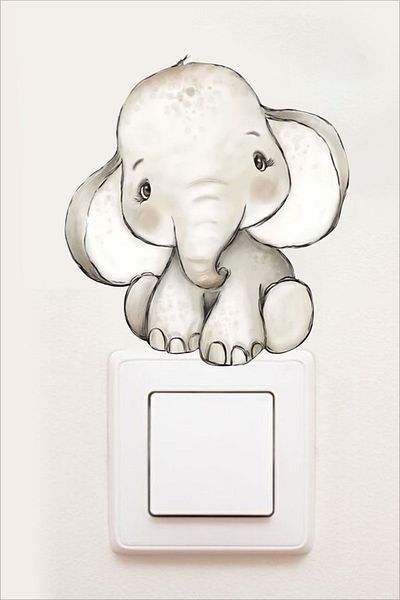 Grafikup Autocolant drăguț pentru priză elefant Decor camera copiilor