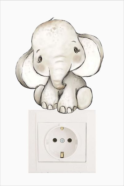 Grafikup Autocolant drăguț pentru priză elefant Decor camera copiilor
