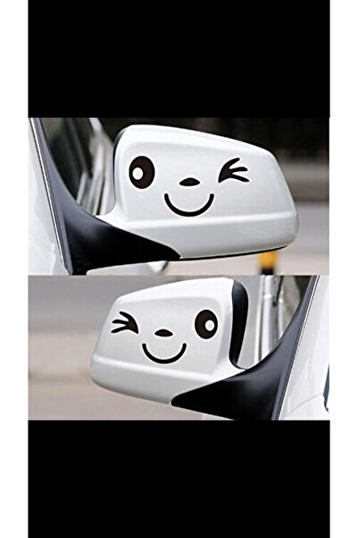 Teknik Reklam Sevimli Gülümseyen Araba Sticker'ı Yan Aynalar Için Siyah