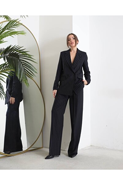 cn novembersun Γυναικείο κοστούμι με ρίγες σε μπλε ναυτικό