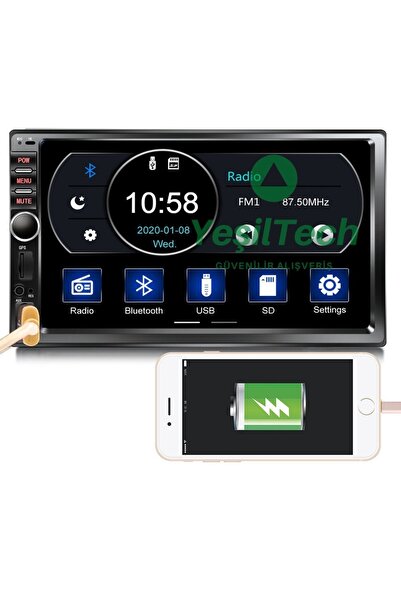 EXVOL Kw-4000 Oto Teyp Uyumlu 7 Inc Bluetooth+ Gece Görüşlü Park Kamerası Usb...