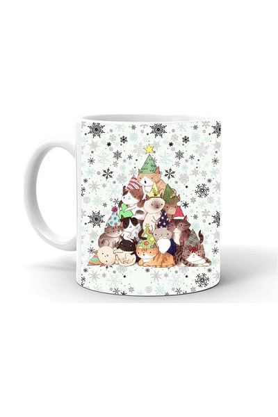 HobiShop New Year Christmas Themed Printed Ceramic White Mug