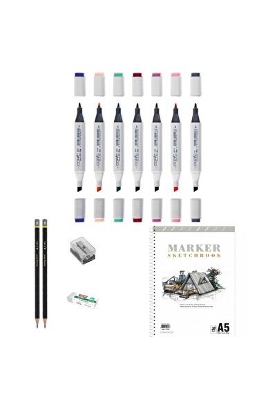Copic Marker Kalem Çizim Seti 1 + 8'li Maker Set + A5 Defter + Dereceli Kalem