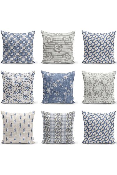 Realhomes Navy Blue Abstract Ψηφιακή τυπωμένη διακοσμητική πλεκτή μαξιλαροθήκη Raschel σε γκρι φόντο διπλής όψης