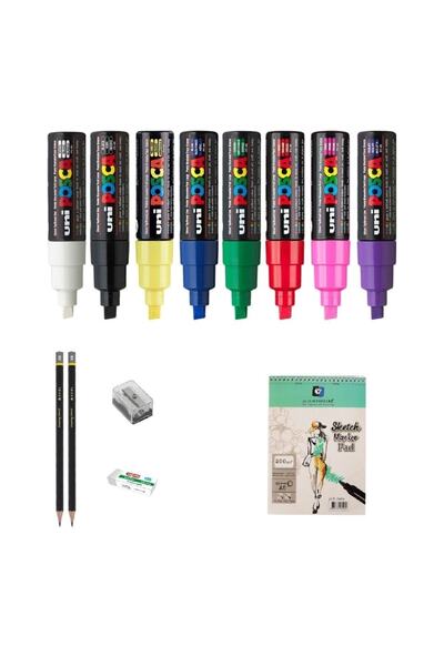 Uni Posca Marker Pen Drawing Set 3 + 8k (8mm) Set of 8