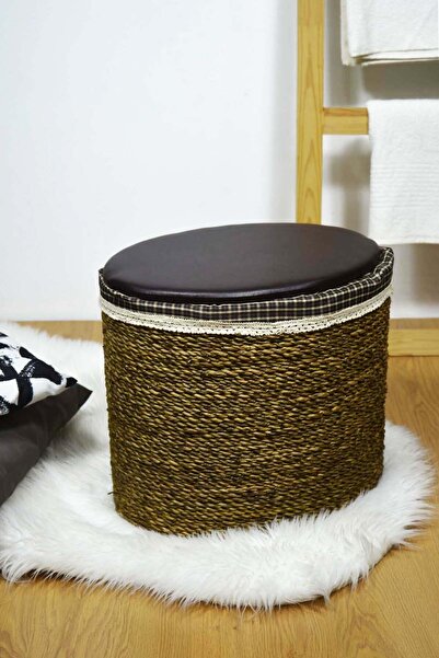 SepetçiBaba Hasır Oval Puflu Sepet