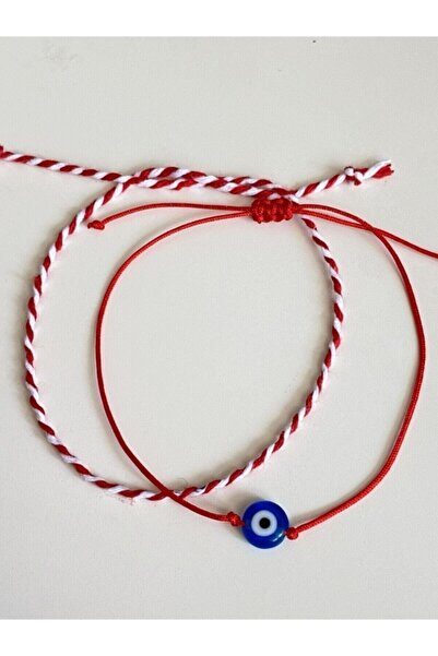 ELESAY BUTİK سوار أحمر مزين بالخرز على شكل عين الشر وسوار لوصيفة العروس المحظ...