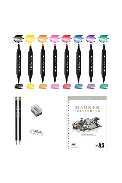 Tinge Marker Pen Drawing Set 2 + Marker Notebook + Graduated Pen + Eraser + O...