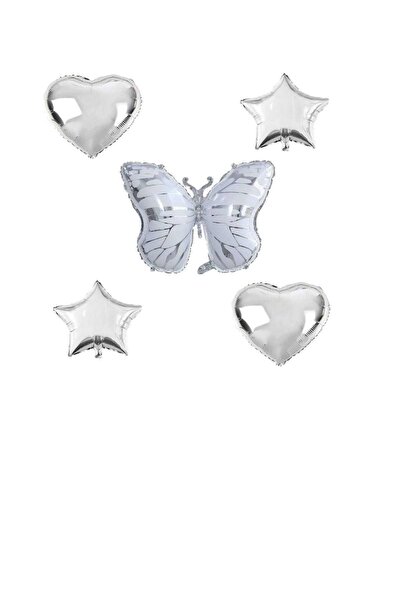 BEST PARTİ DOĞUM GÜNÜ PARTİ SÜSLERİ White Butterfly Silver Foil Balloon Set