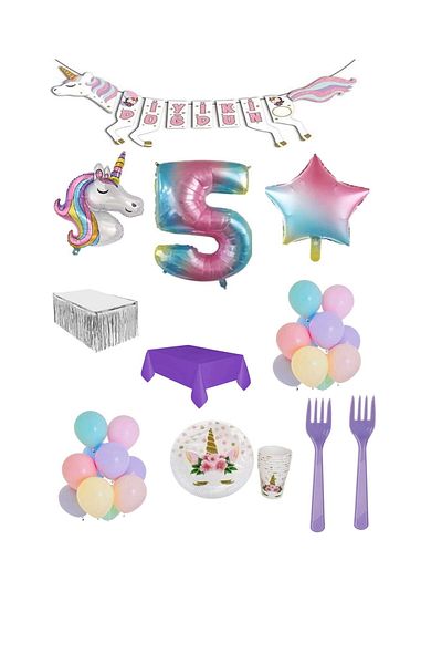 BEST PARTİ DOĞUM GÜNÜ PARTİ SÜSLERİ Unicorn Themed Birthday Party Set for Age 5
