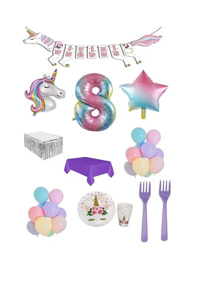 BEST PARTİ DOĞUM GÜNÜ PARTİ SÜSLERİ Unicorn Themed Birthday Party Set Age 8
